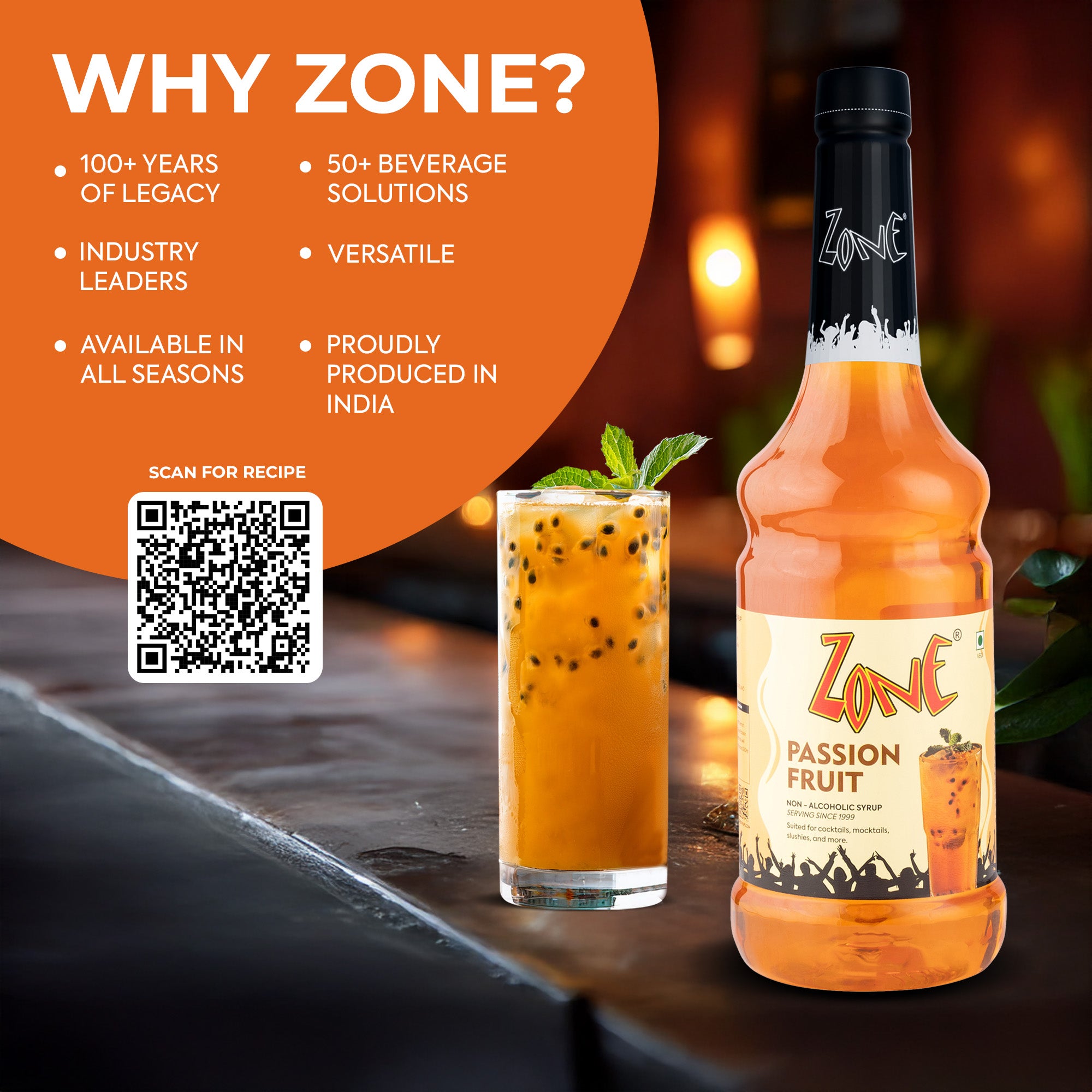 Zone Passion Fruit Flavoured Syrup 1000ml