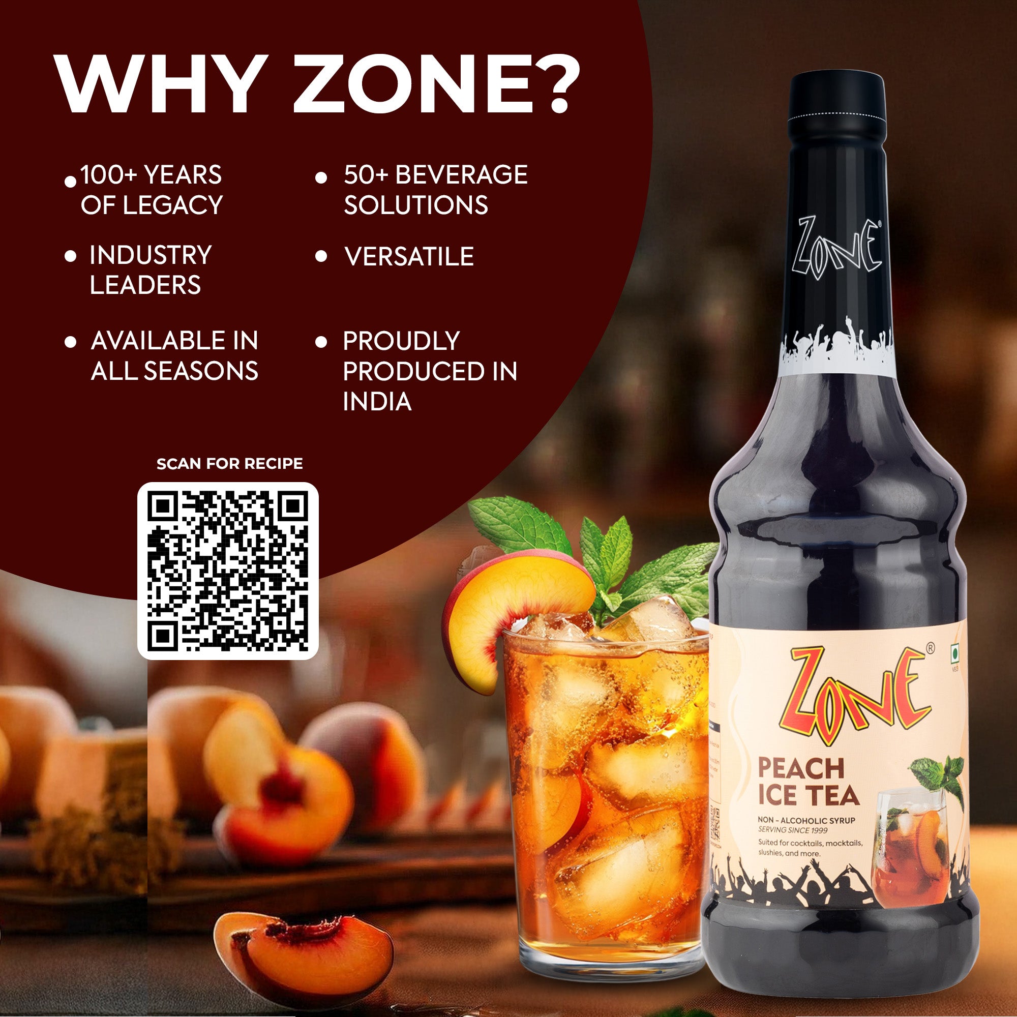 Zone Peach Ice Tea Flavoured Syrup 1000ml