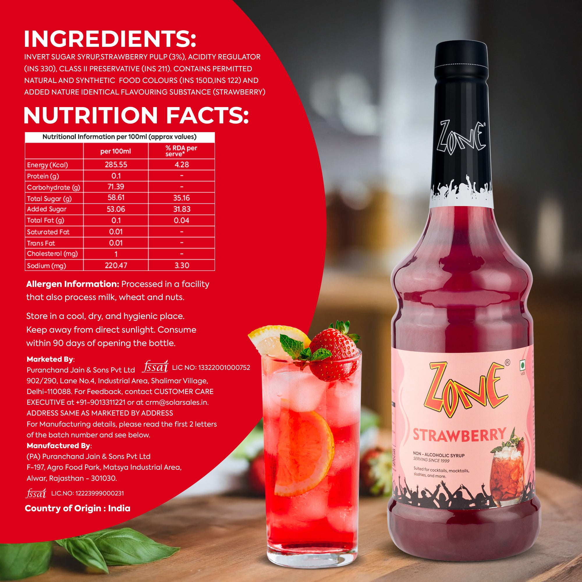 Zone Strawberry Flavoured Syrup