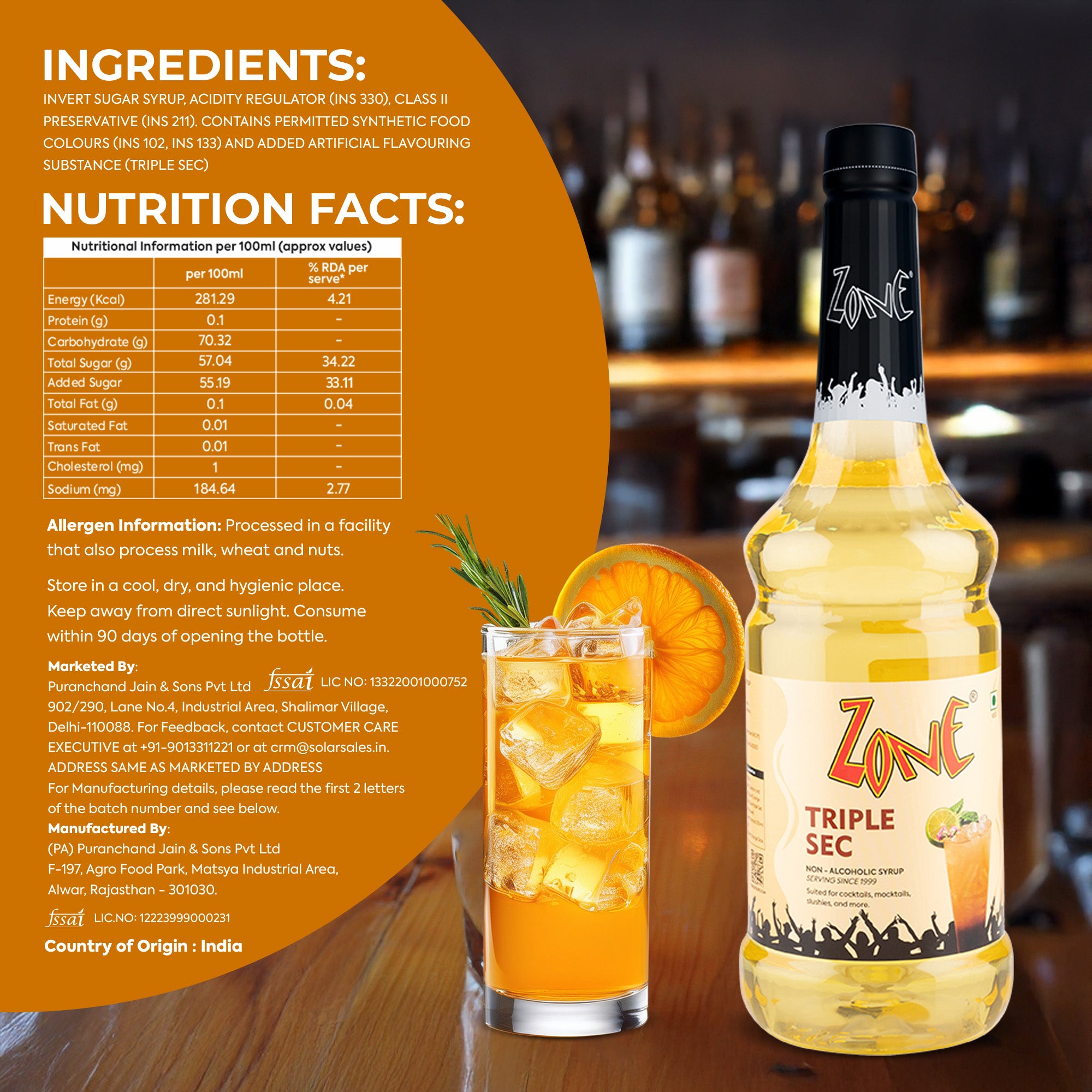 Zone Triple Sec Flavoured Syrup 1000ml