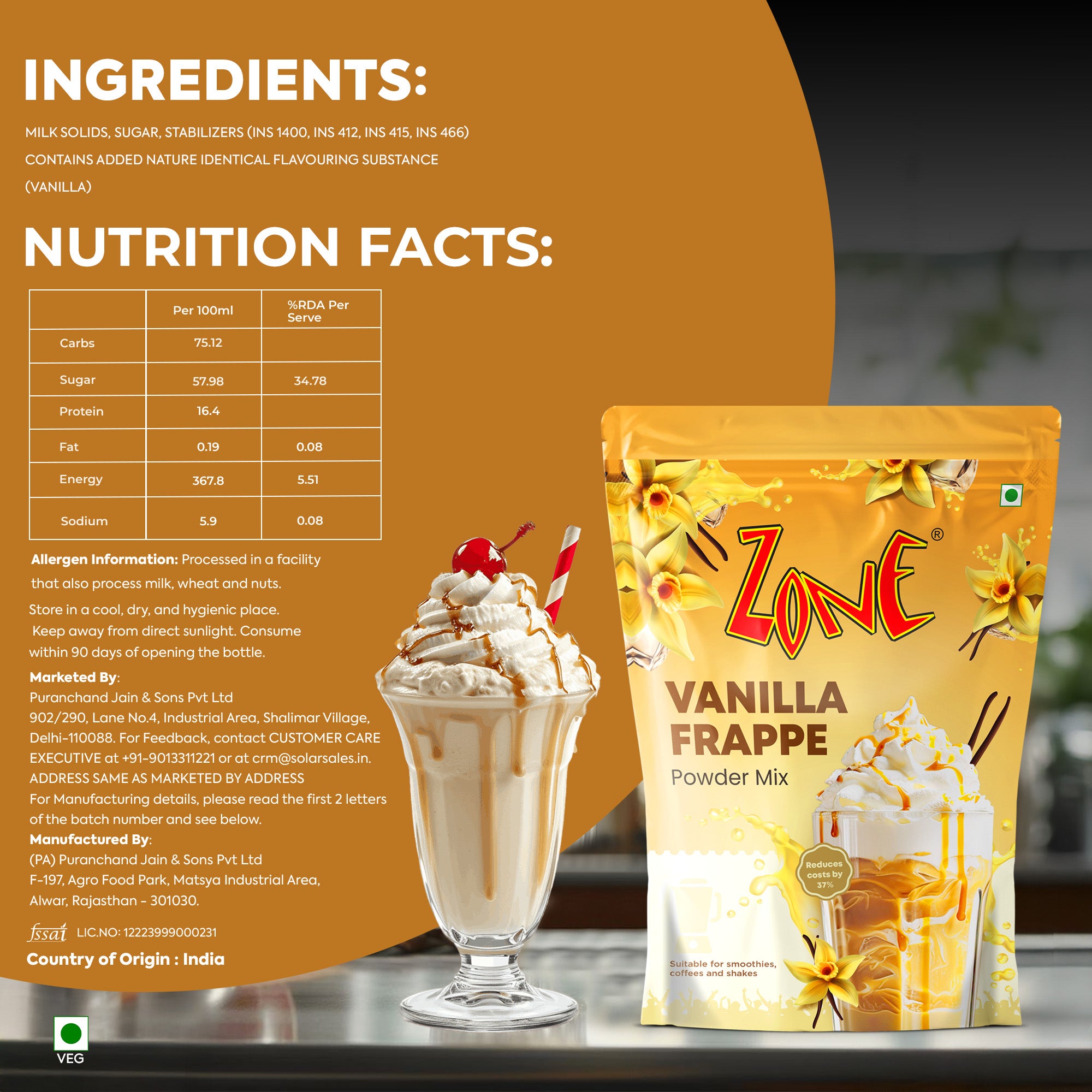 Zone Vanilla Frappe Powder 1Kg