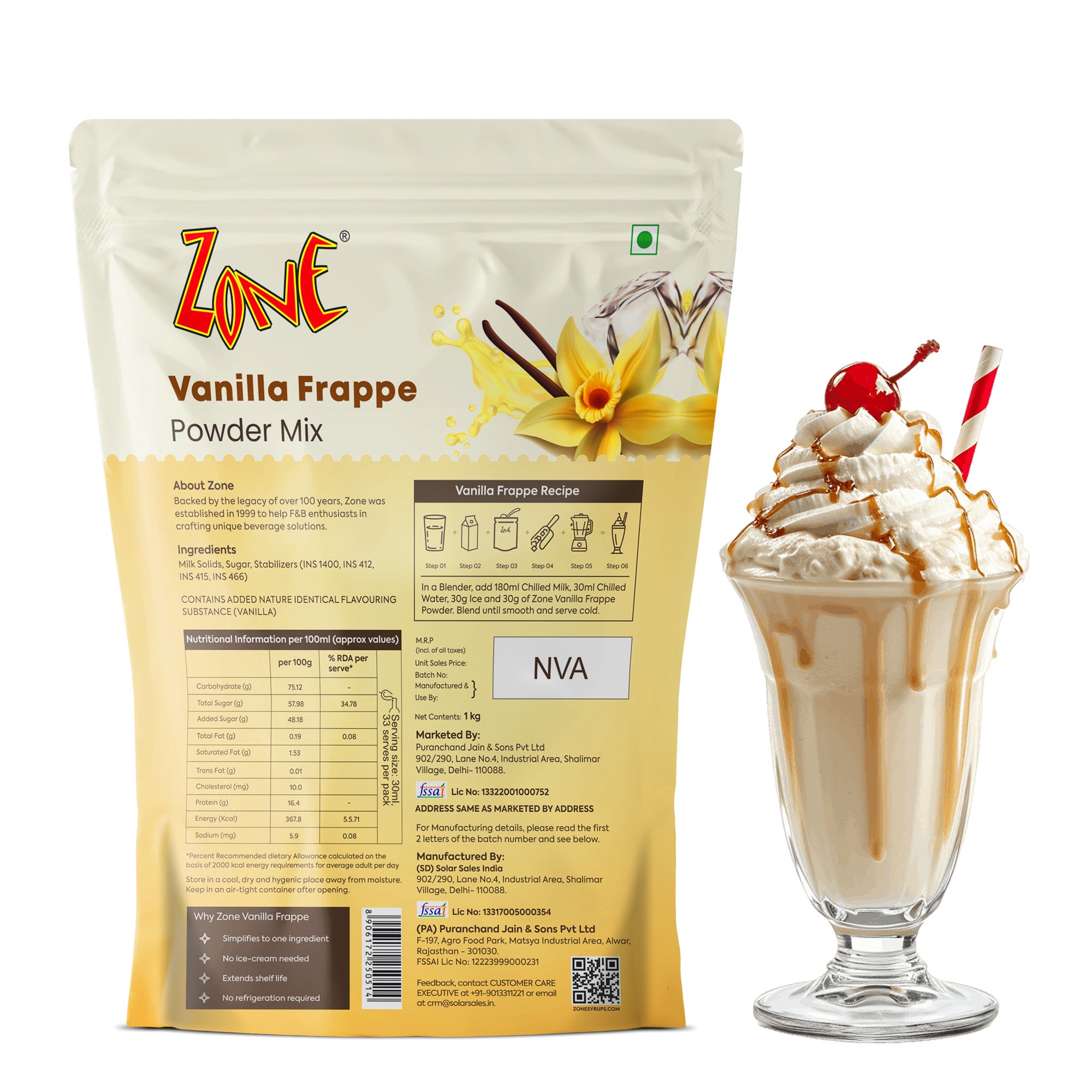 Zone Vanilla Frappe Powder 1Kg