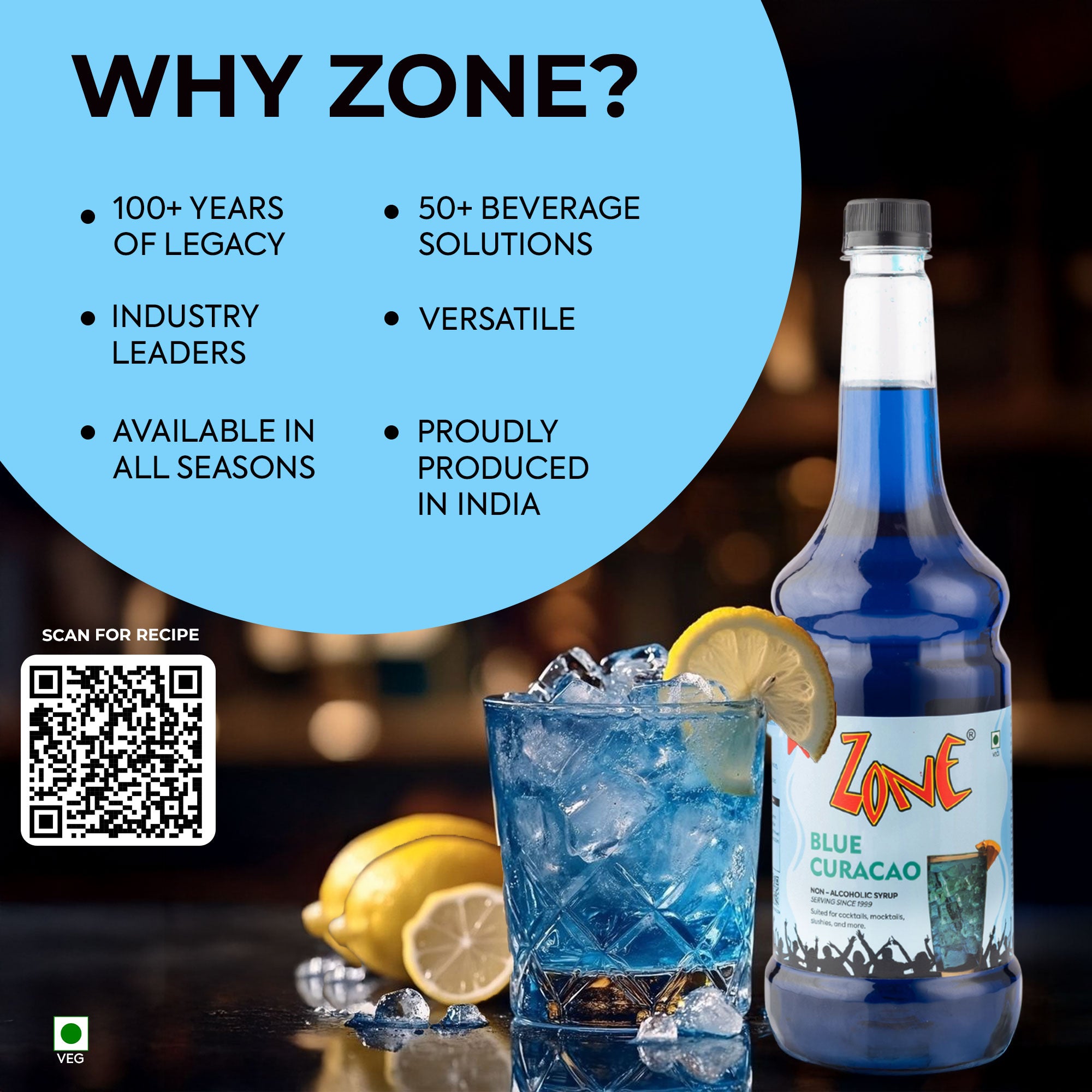 Zone Blue Curacao Flavoured Syrup 1000ml